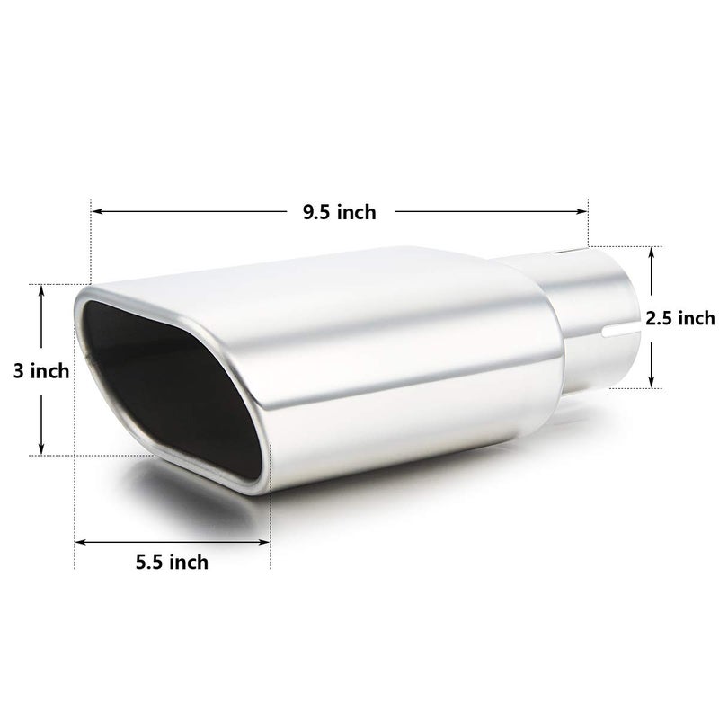 A-KARCK Rectangle Exhaust Tip 2.5" Inlet, A-KARCK Polished Square Exhaust Tailpipe Tip 3" x 5.5" Outlet 9.5" Long, Clamp on Design Easy Installation - Image 2